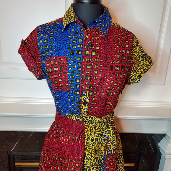GORGEOUS AFRICAN PRINT COTTON MAXI SHIRTDRESS - Picture 2 of 9